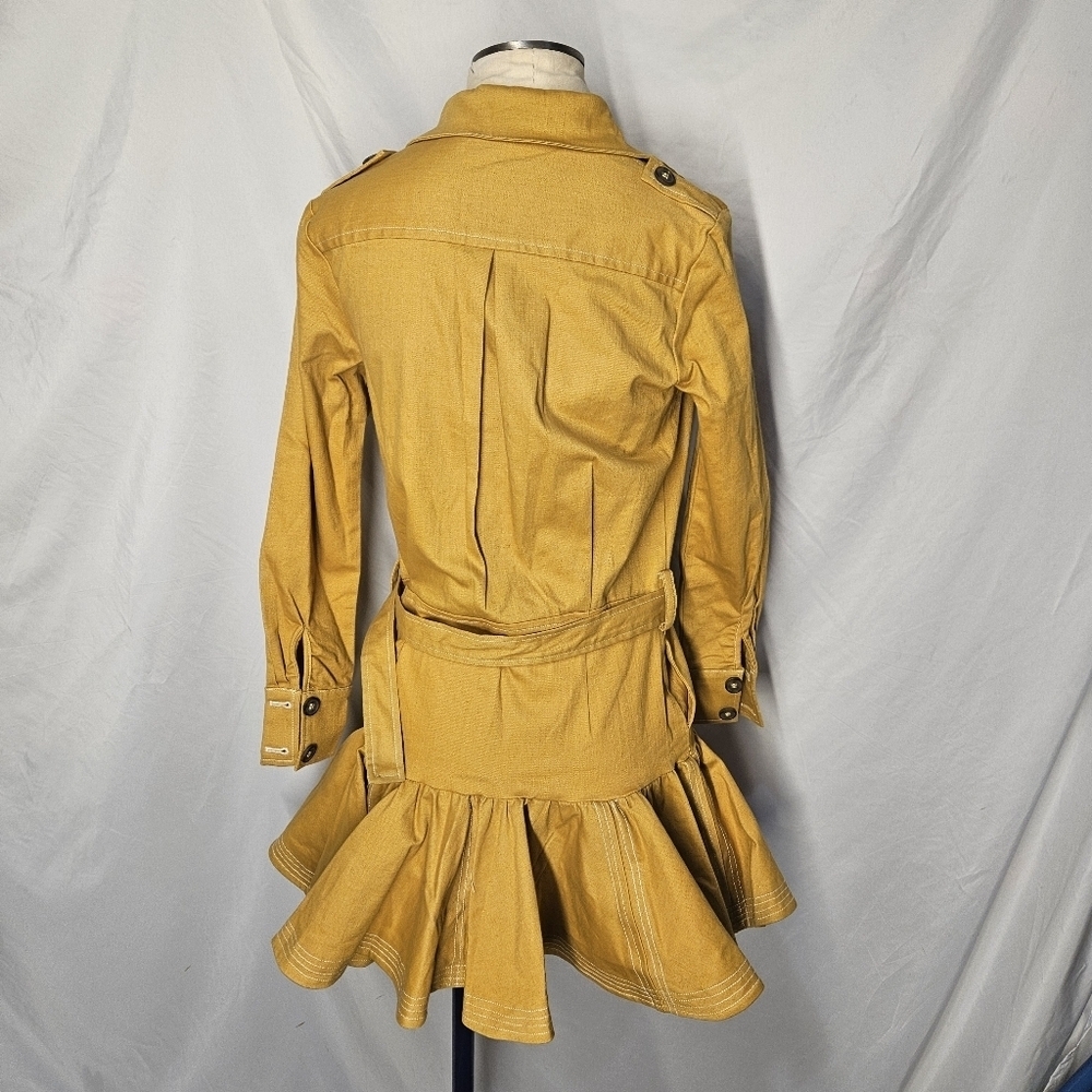 Athina Dress Shirtdress NWT Utility Buttoned Belted Mustard Mini Size Medium - Picture 2 of 8